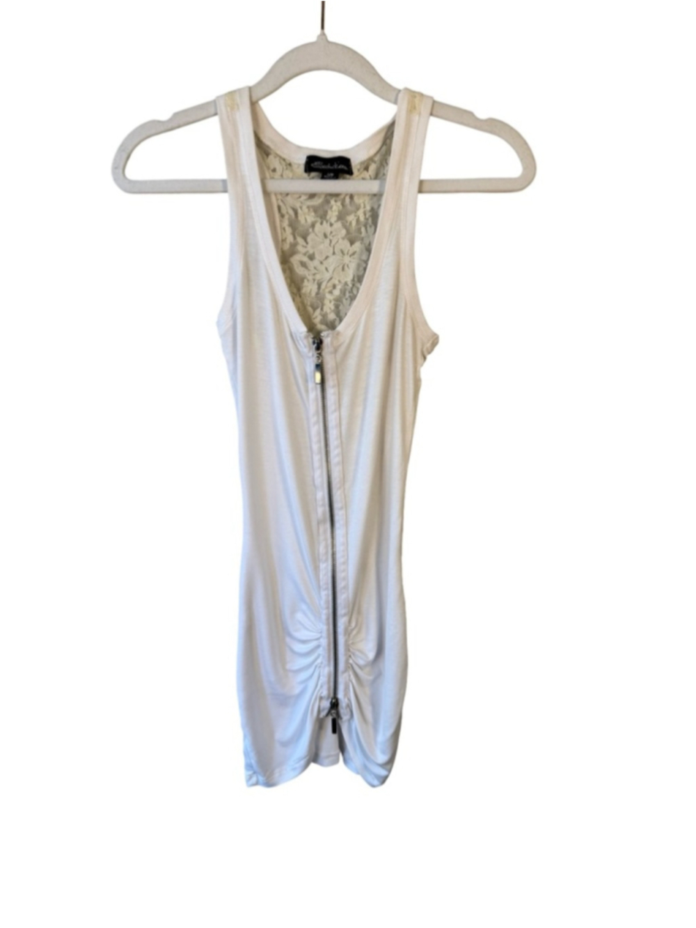 Seductions White Lace-Back Zip Front Tank Size S Y2K Minimalist Casual